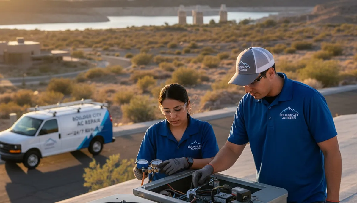 AC technician performing air conditioner repair in Las Vegas NV home