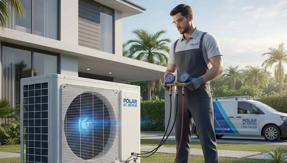HVAC technician performing AC repair service in Las Vegas, NV for Five Star Cooling